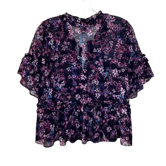 MISA - "Abigail" Short-Sleeve Blouse Floral Print - SZ XS, Black, Floral - Picture 7 of 15